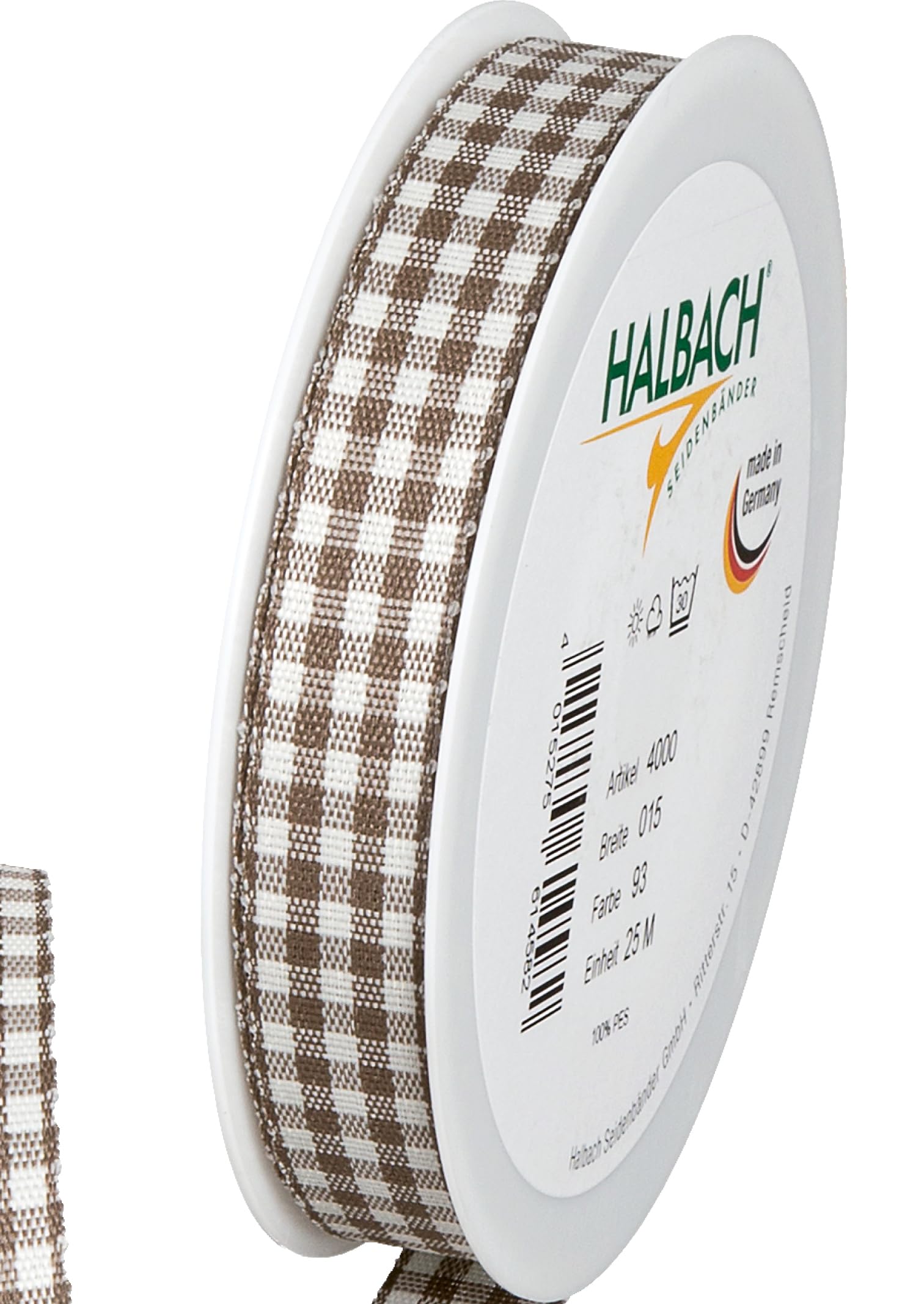 Halbach Seidenbänder Premium Vichy Checked Gift Ribbon (Dark Brown), 15 mm