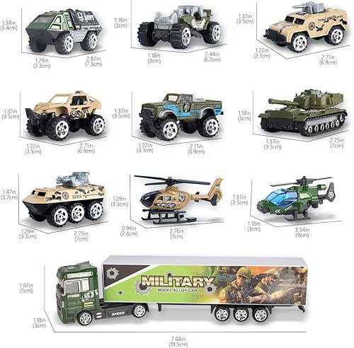 Miniatura 7 de Joyfia Juguete de vehículo militar 10 en 1 juguete de transporte del ejército para niños y niños juguete de camión con mini juegos de coches de