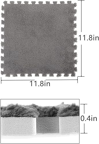 Miniatura 2 de 12 piezas de alfombra de espuma para puzzle de felpa, suaves y esponjosas, baldosas cuadradas interconexas de espuma para alfombras de área y