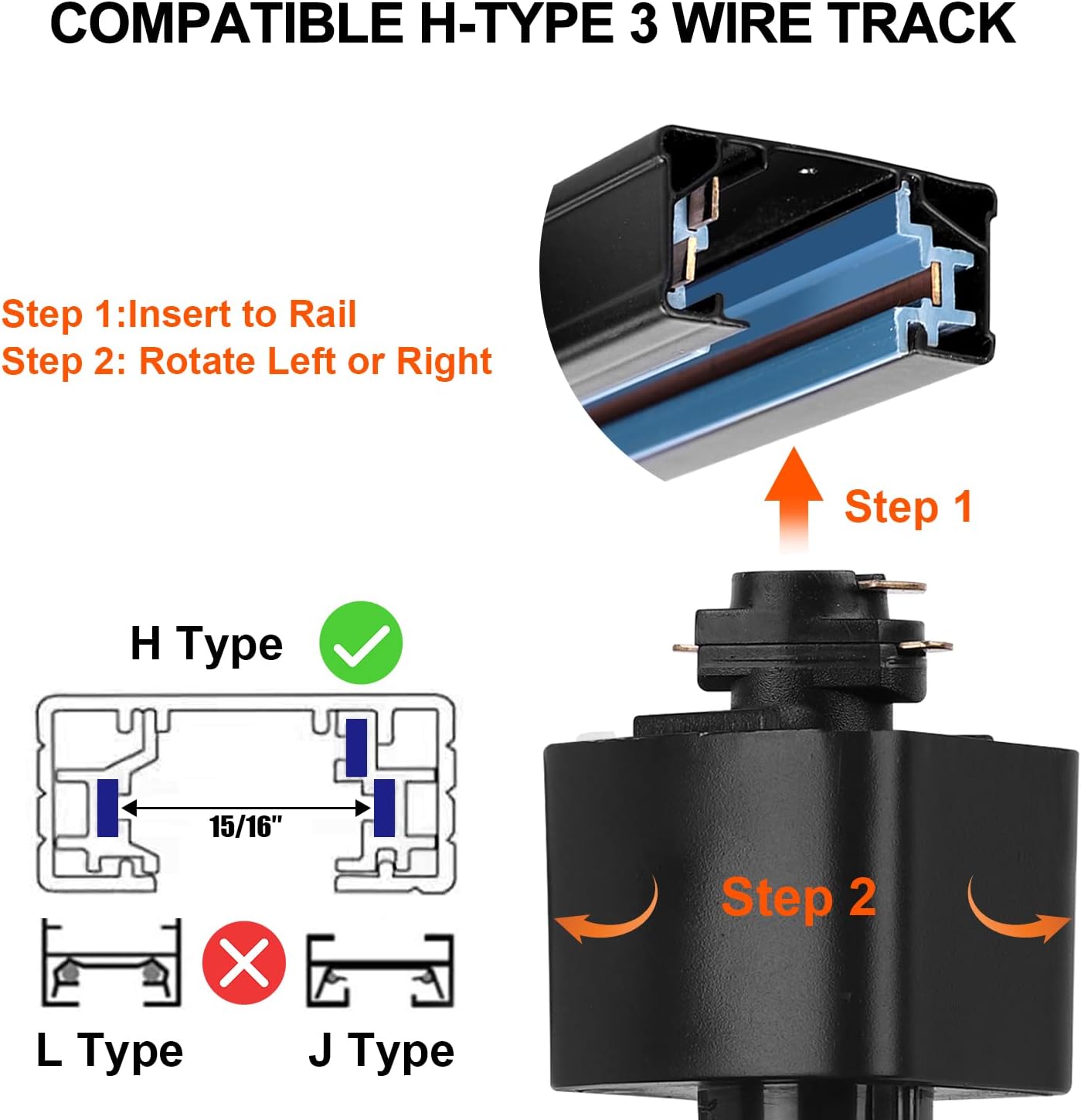 EAGLOD H Track Lighting Heads, 8W Dimmable LED Track Light Head for Accent Art, Halo Track Light Fixtures 3000K Warm White 110V Zoomable- 10 Pack (Black)