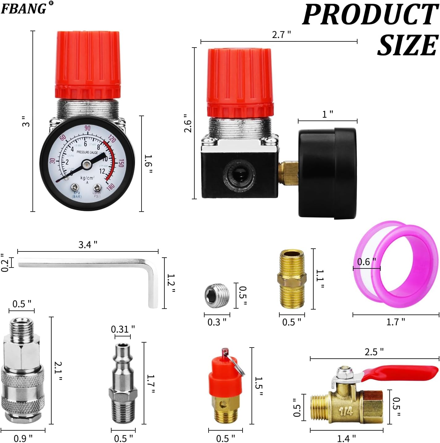 Air Compressor Pressure Switch Control Valve 135-175 PSI，Horizontal 4-way Switch with Pressure Regulator and Pressure Gauge, Air Compressor Replacement Parts 110V-240V