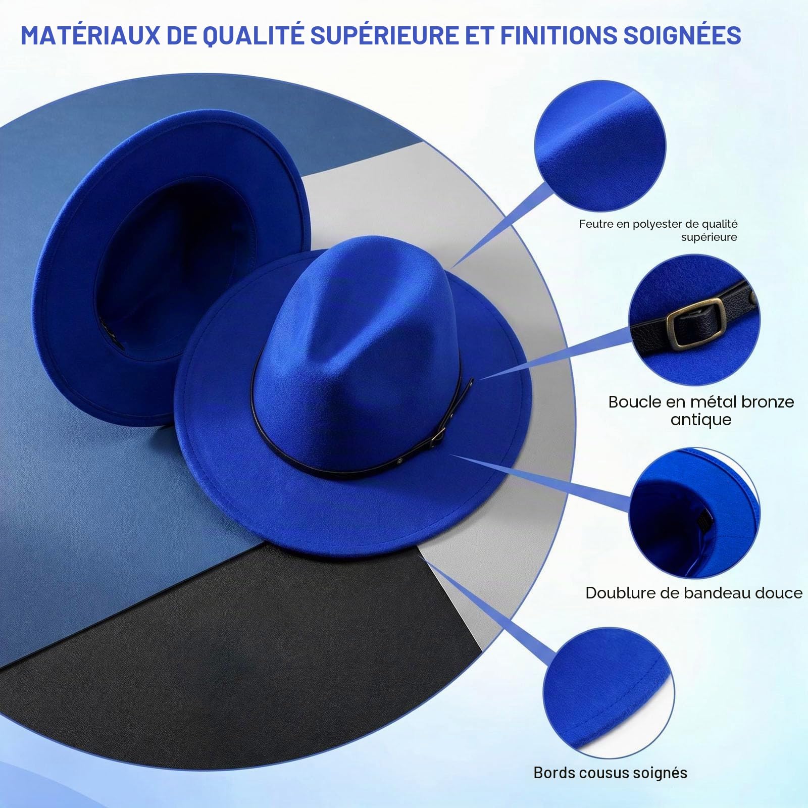 Upstore Chapeau Fedora classique en laine avec boucle de ceinture en feutre à large bord pour femme (rouge vin)