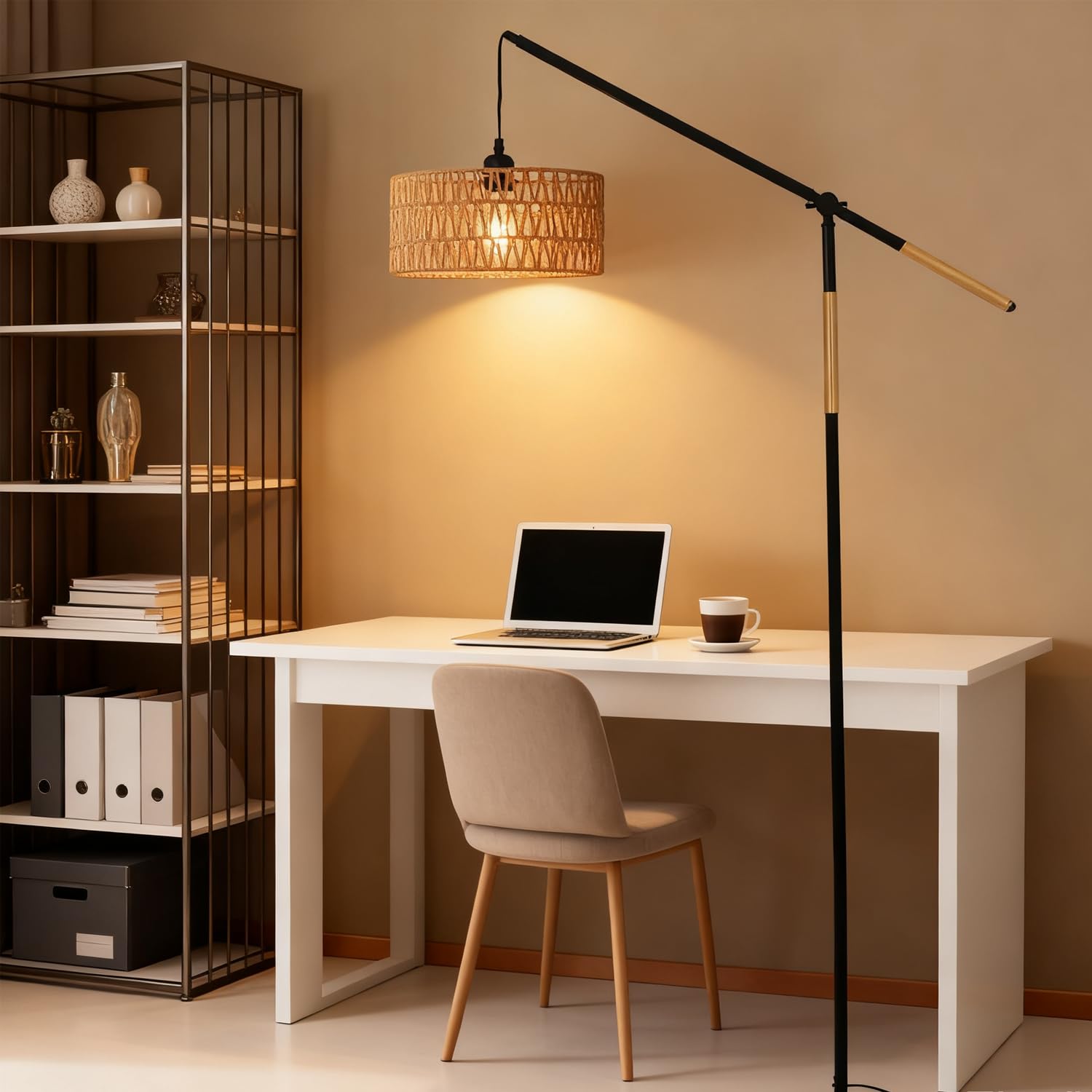 CCXXYGWJ Lampada da ad Arco - Paralume Intrecciato a Mano con Piede - Illuminazione Elegante per l'angolo della Camera da Letto e l'angolo Lettura