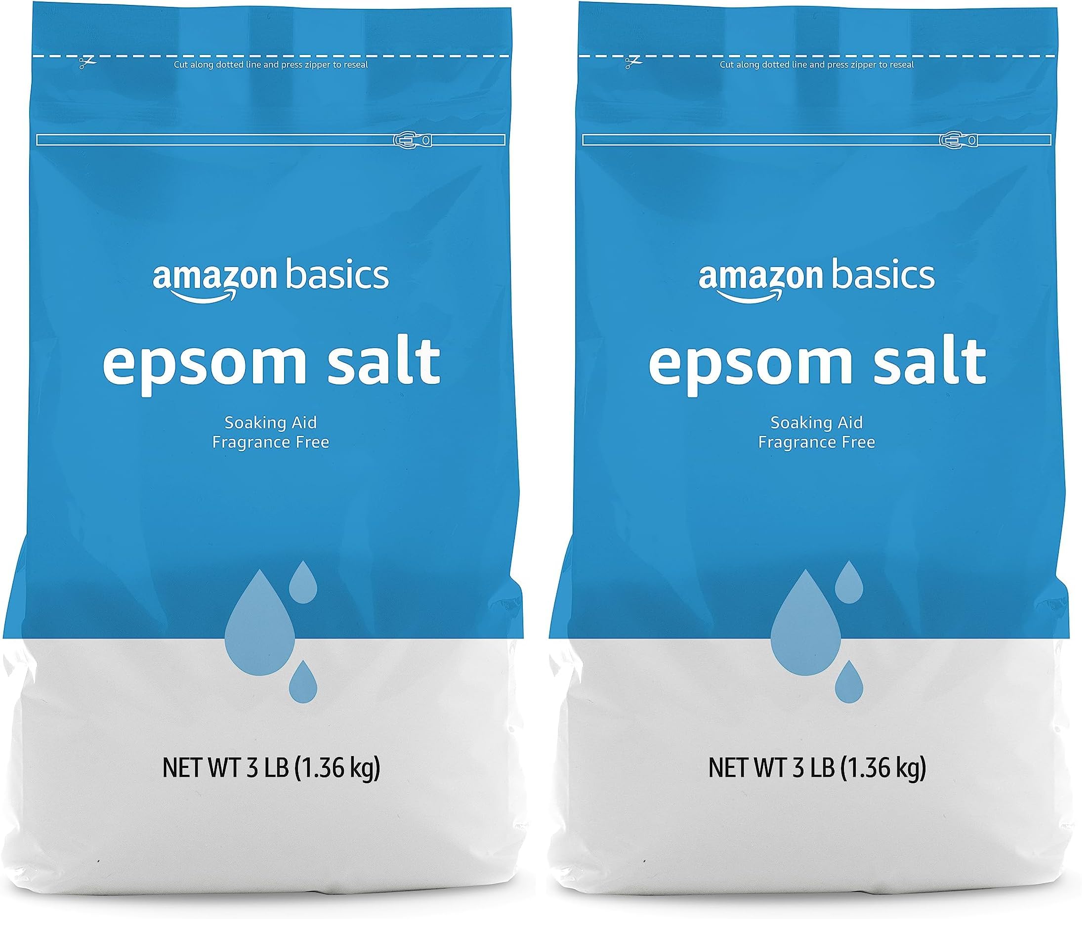 Amazon Basics Unscented Epsom Salt Soak, Magnesium Sulfate USP, Muscle & Feet Relaxation, 48 oz (2-Pack) - main product image