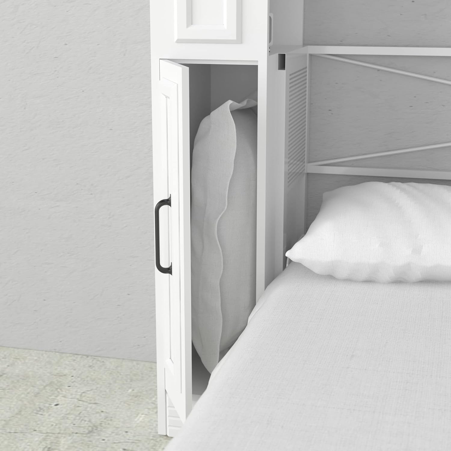 Xtraroom Alegra Queen Murphy Bed with Built-in Storage | Engineered and Solid Wood Construction - No Melamine Used | Space Saving Cabinet Wall Bed Queen Size (Warm White)