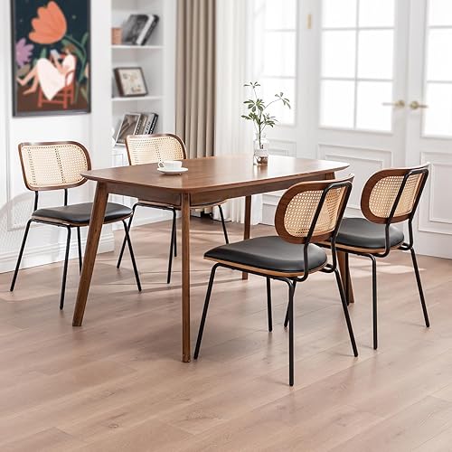 Miniatura 7 de AQG Sillas de comedor de ratán, sillas de comedor modernas de mediados de siglo, juego de 2 sillas con respaldo de caña, sillas de cocina y comedor