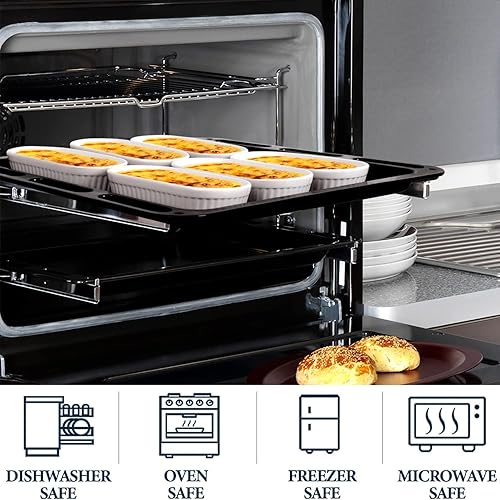 Miniatura 5 de Delling Ramekins - Juego de 6 moldes ovalados de crema brulee para hornear, platos de soufflé aptos para horno, cuencos de postre de cerámica, juego