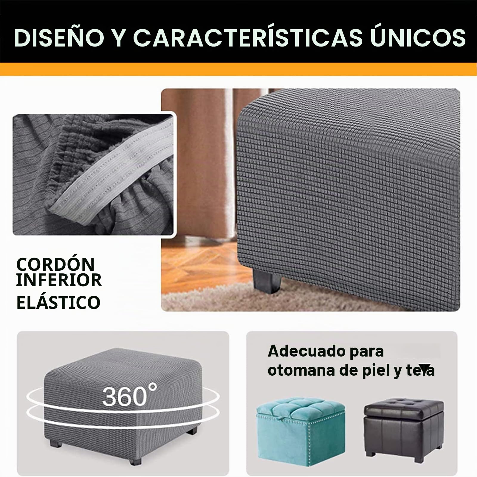 Cuadradas Funda Otomana Protector de Puff Funda Protectora Rectángulo Fundas de Reposapiés Sofá para Taburete Otomanas Muebles de Reposapiés con Parte Inferior Elástica (Gris)