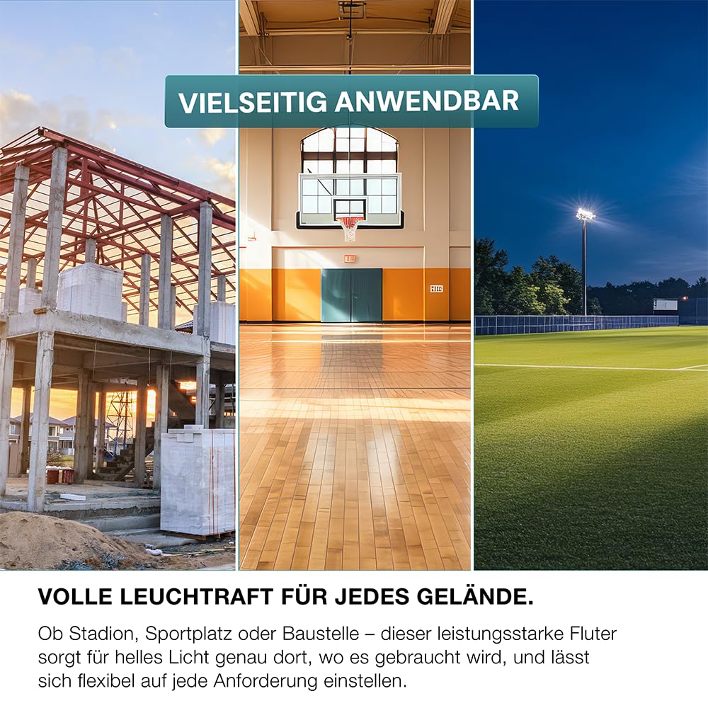LUXULA LED Strahler Außen 500W 5000K Neutralweiß - 70.000lm extrem hell - IP65 Aussenbeleuchtung Wand Baustrahler Flutlicht für Baustelle, Sportplatz, Industrie, Gewerbe