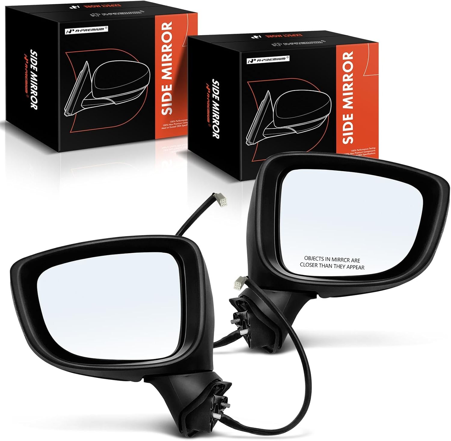 A-Premium Pair (2) Driver and Passenger Side Power Door Mirror - Compatible with Mazda 3/3 Sport 2014-2016 - Heated Manual Folding Black Outside Rear View Mirror w/Turn Signal - Replace# BJE369121D