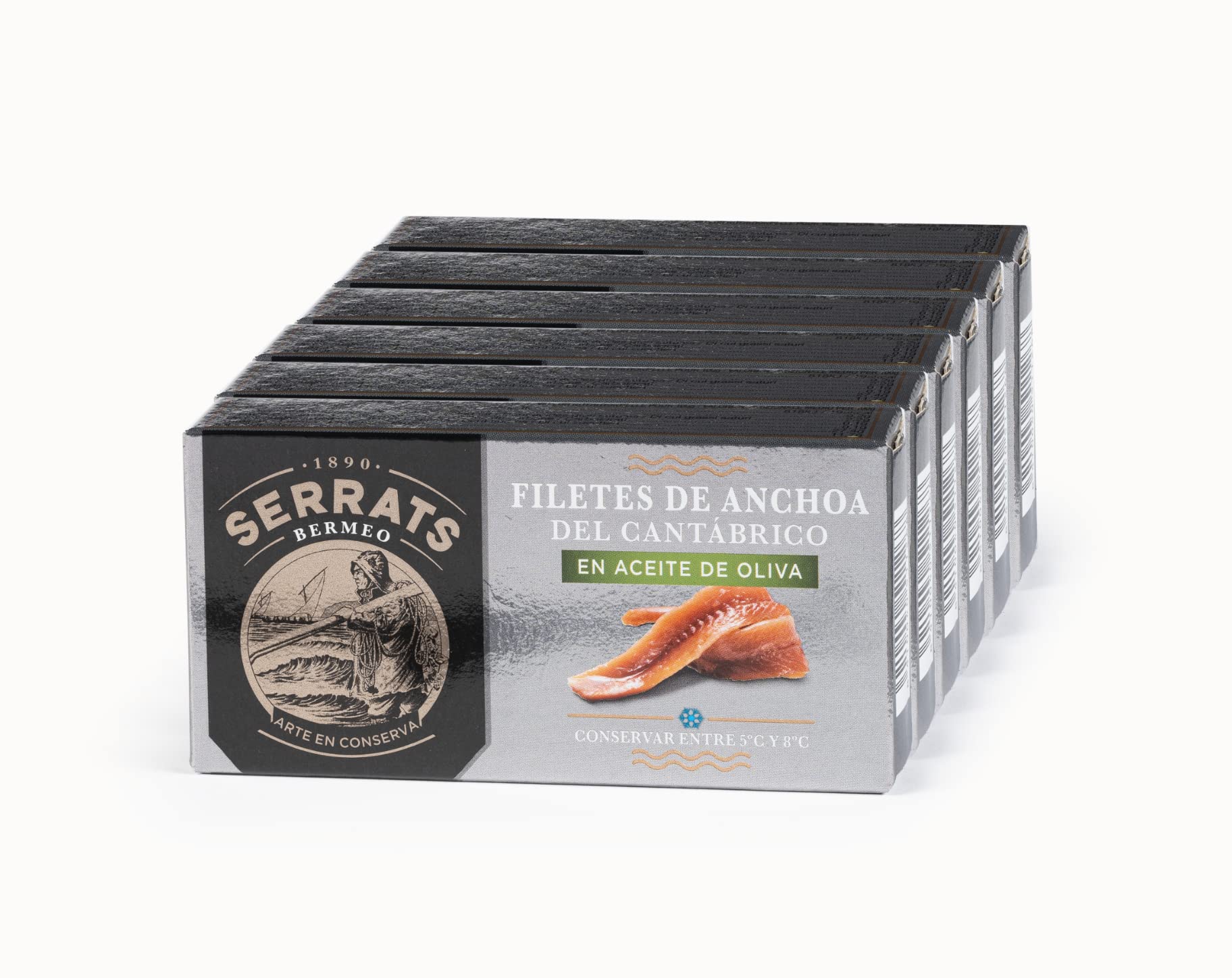 CONSERVAS SERRATS - Sardellen aus dem Kantabrischen Meer in Olivenöl - 6 Dosen x 50g (Gesamt: 300g) - Handwerkliche Herstellung, 100% Natürlich, Ohne Gräten, Gourmet, Reich an Omega 3