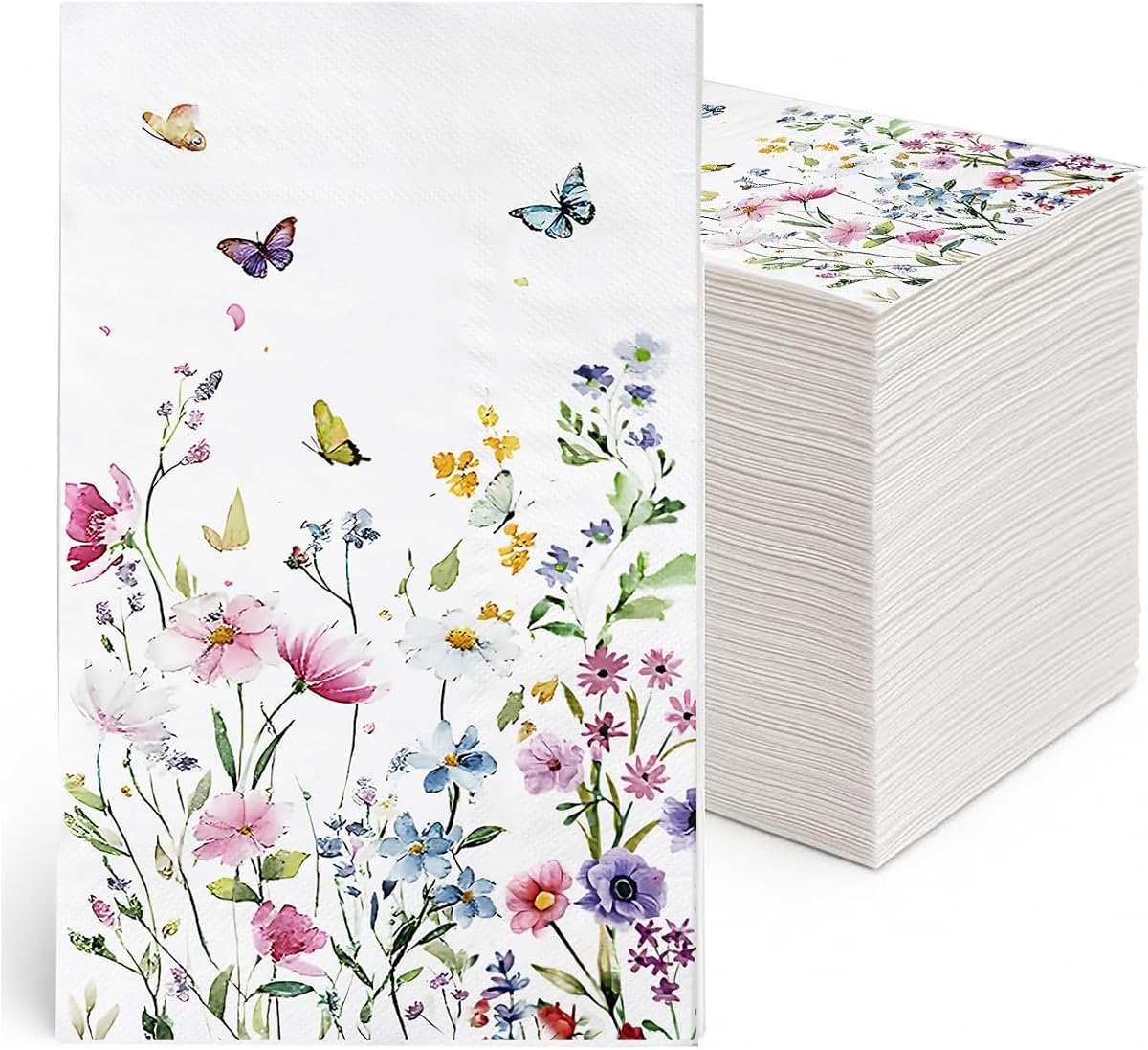 100-Pack Wildflower Napkins, Disposable Bathroom Hand Towels, Floral Decor for Weddings, Baby Showers, Birthdays, Bridal Parties – Eco-Friendly Design