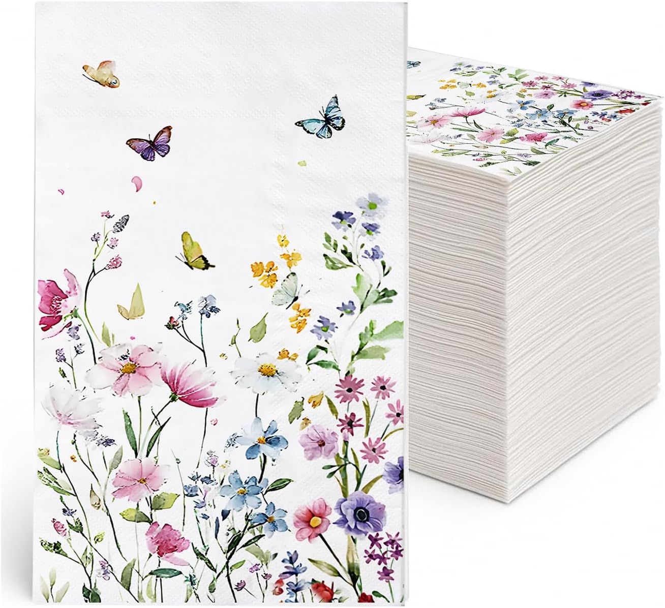 100-Pack Wildflower Napkins, Disposable Bathroom Hand Towels, Floral Decor for Weddings, Baby Showers, Birthdays, Bridal Parties – Eco-Friendly Design