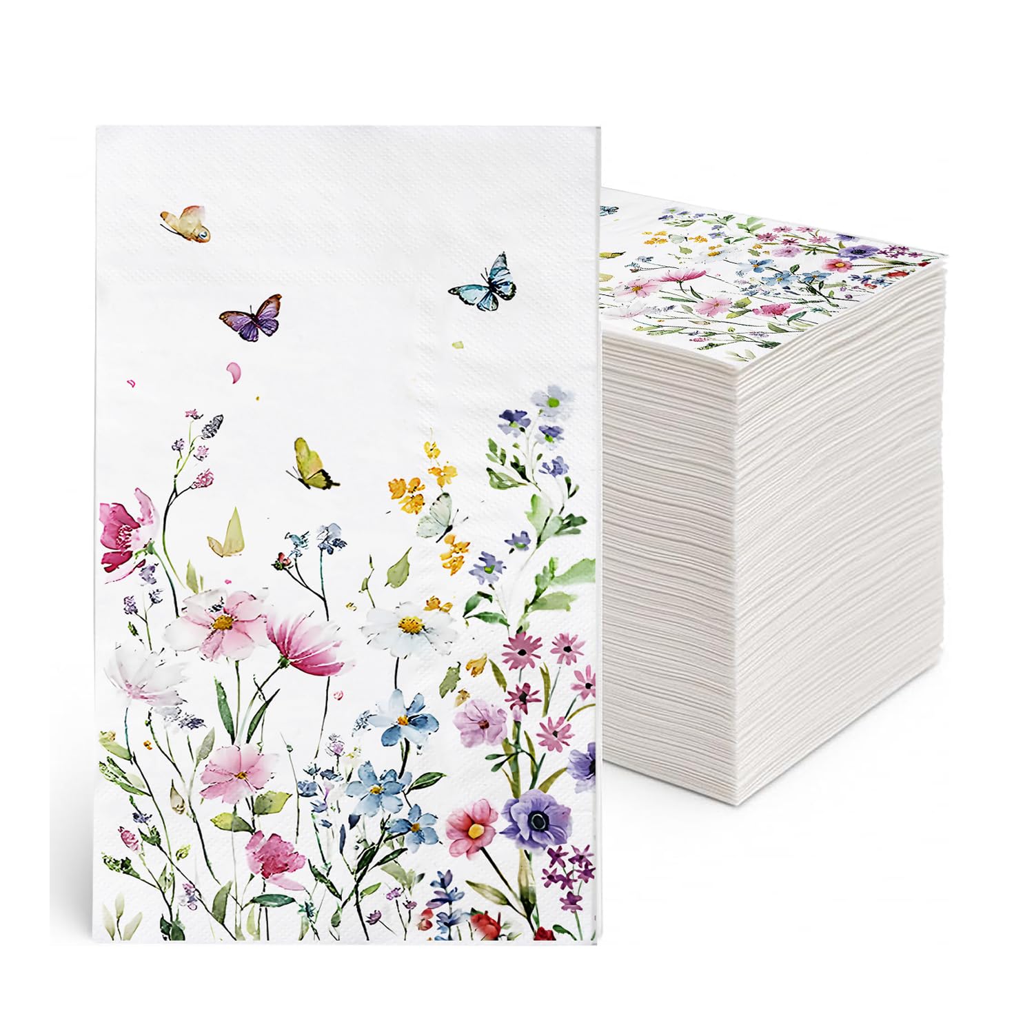 View 1 of 100-Pack Wildflower Napkins, Disposable Bathroom Hand Towels, Floral Decor for Weddings, Baby Showers, Birthdays, Bridal Parties – Eco-Friendly Design