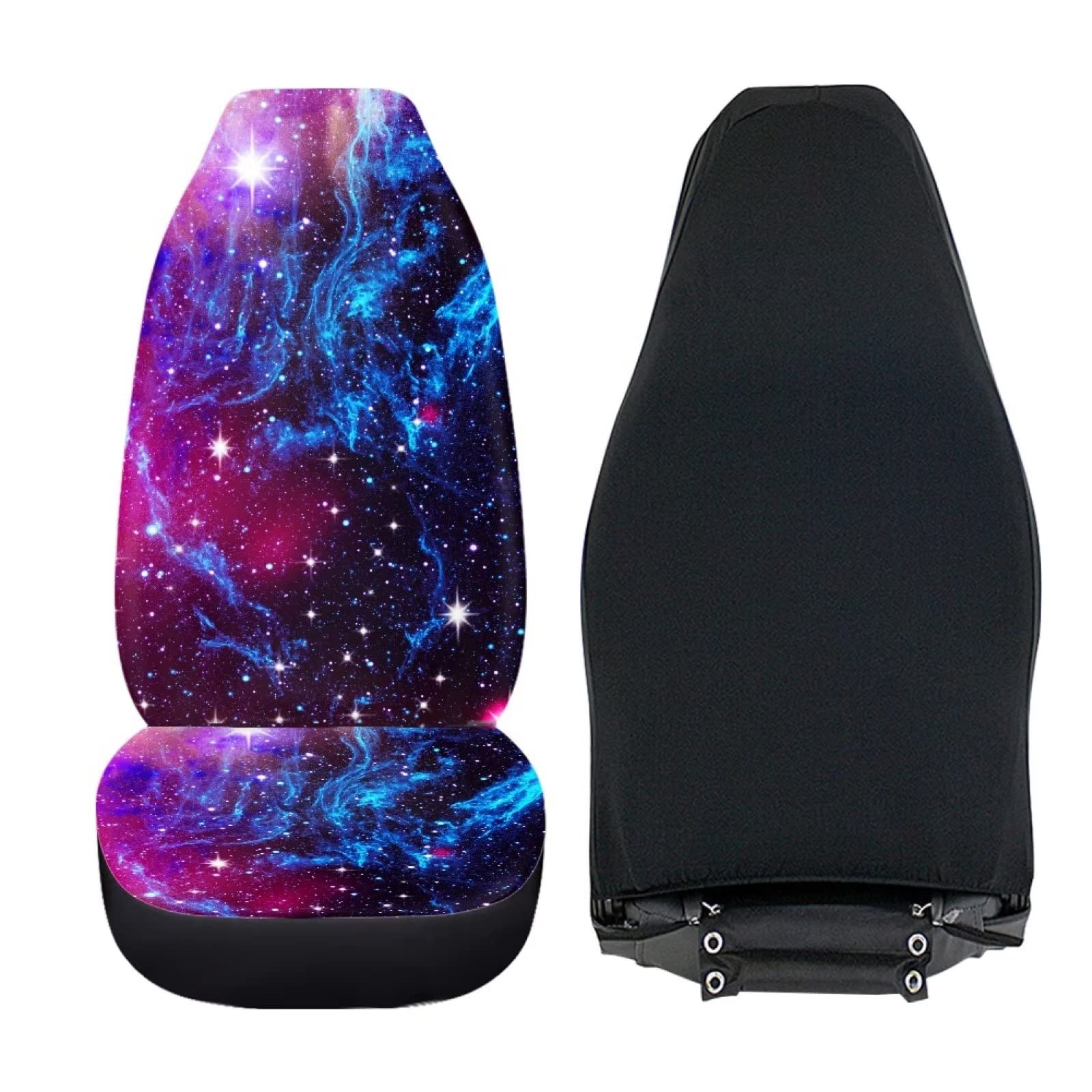 chaqlin Galaxy Night zestaw pokrowców na siedzenia samochodowe, 2-częściowy, łatwy w instalacji ochraniacz na przednie siedzenie, poduszka pasuje do większości samochodów, sedanów, bagażników, SUV-ów lub vanów