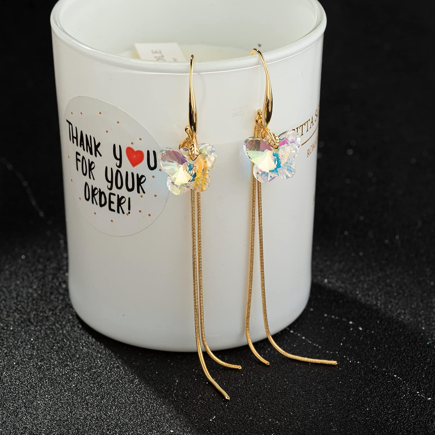 18K Gold Plated Multi-color Dangle Drop Earrings Crystal Dangle Drop Earrings , Rainbow Snowflake Butterfly heart Earrings Tassel with Chain Valentine Jewelry for Women Girl