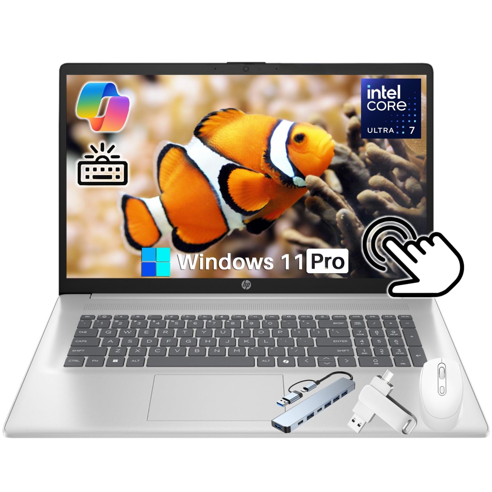 HP 17 inch Touchscreen Laptop 2025 New, 17.3" Touchscreen Anti-Glare HD+ Display, Backlit Keyboard, Intel Ultra 7 255U(Up to 5.2GHz), 64 GB DDR5, 4 TB