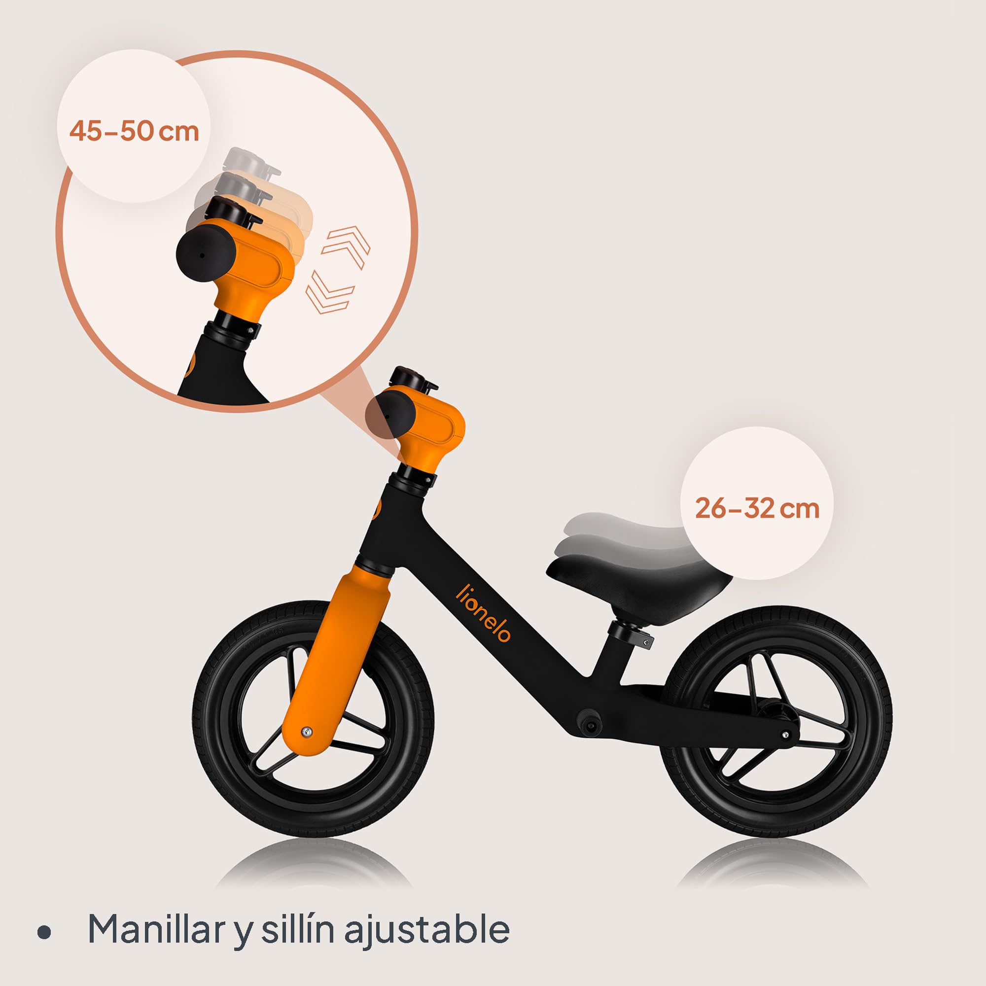 lionelo Toni Bicicleta Sin Pedales para Niños de 18 Meses a 30 kg, Ruedas de Goma PU de 25 cm, Reposapiés Cesta Sillín y Manillar Ajustables, Empuñadura Antideslizante, Peso Ligero 2,3 kg, Timbre