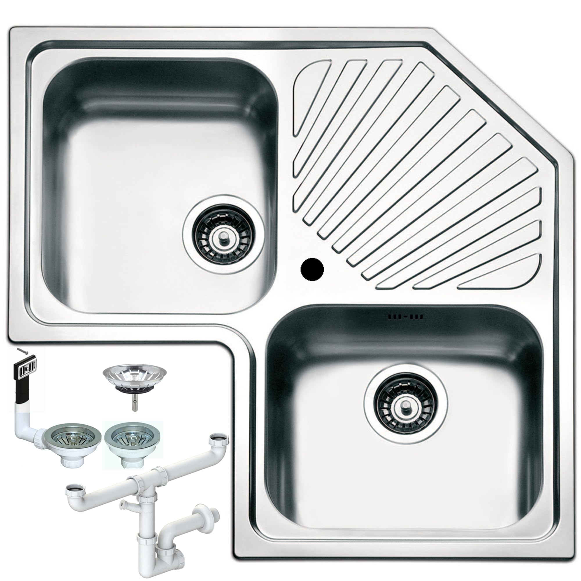 Lavello Incasso Cucina Angolare FHULLER Mod.SINTESI ANGOLO Art. STAN2VV90VS in Acciaio Spazzolato 83X83 2 Vasche Saldate 34X40 Profonde H 19,3 + Gocciolatoio. Made in Italy