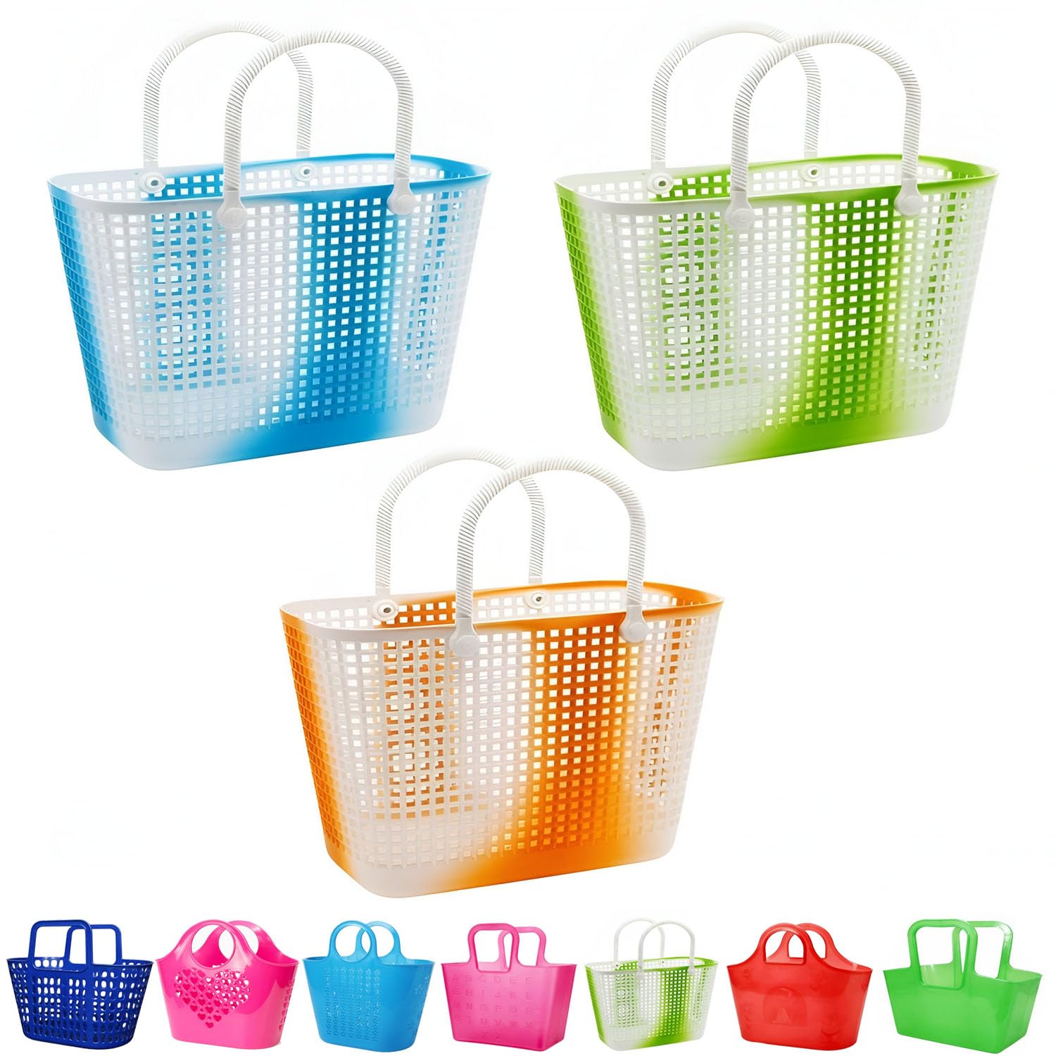 TAVASYA Multipurpose Lightweight Baskets | Pack of 3 | Multicolor | Perforated Grid Pattern | Baskets for Kids to Carry Lunch Boxes, Snacks, Water Bottles, Storage, Shopping-picture-21