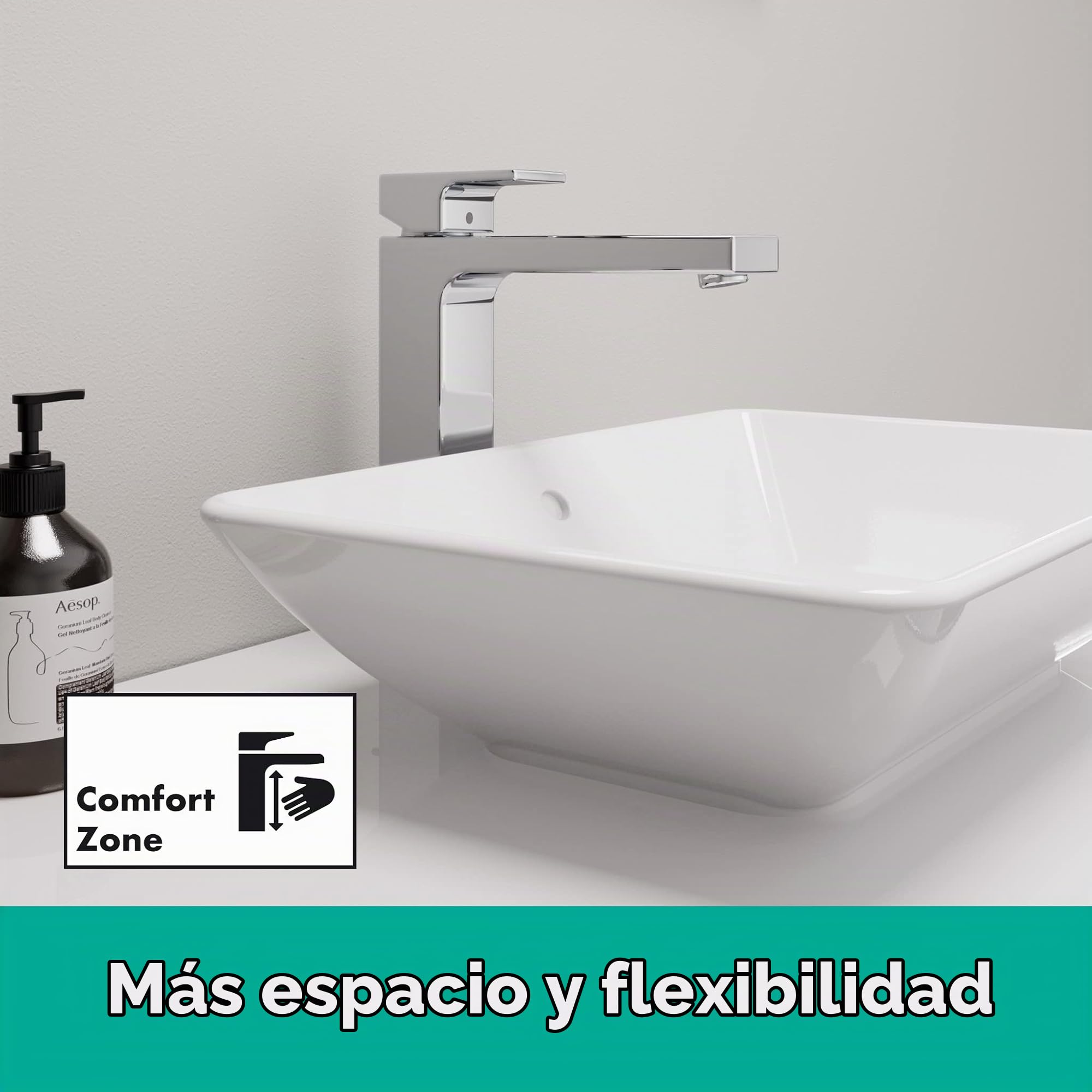 hansgrohe Vernis Shapre - grifo lavabo sin desagüe, grifo monomando lavabo, altura del caño 190 mm, ahorro de agua (EcoSmart), cromo, 71591000