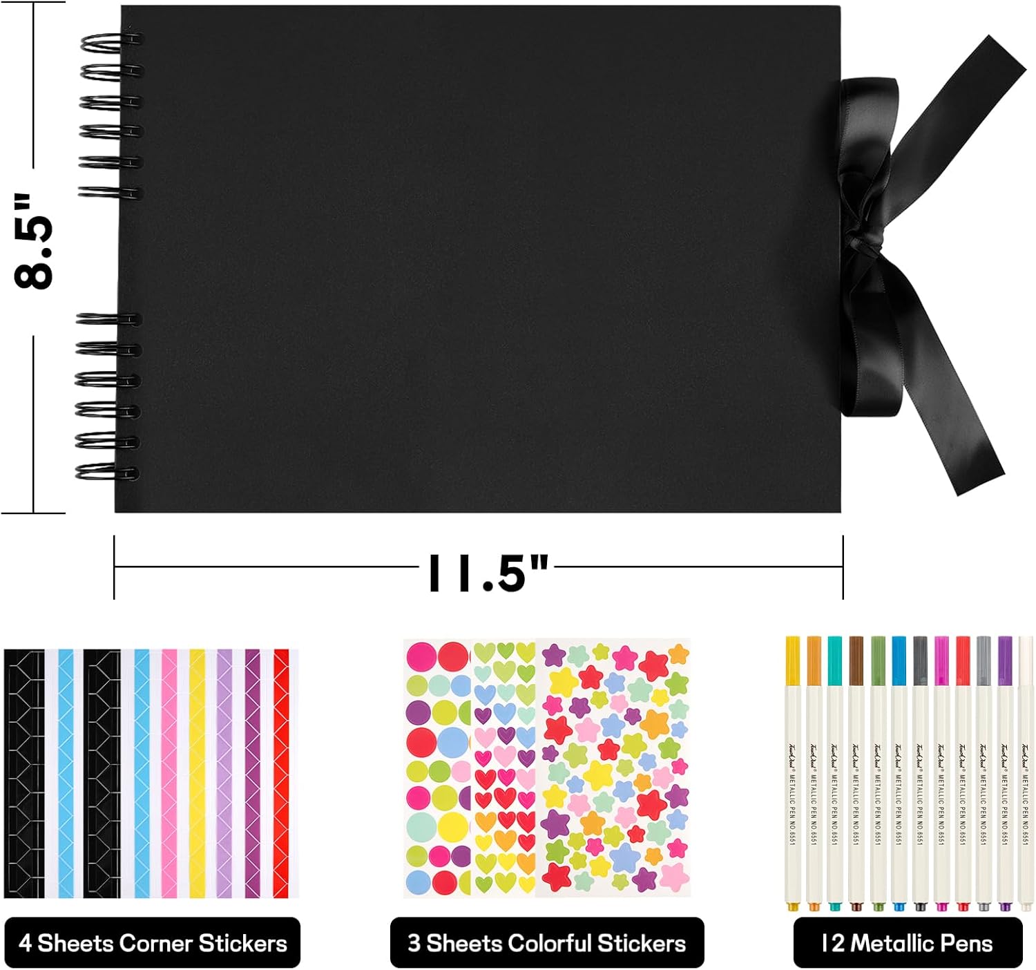 Mauproy 11.5 x 8.5 Inch Black Scrapbook Album, 80 Pages Photo Album with Black Pages, Kraft Paper Hardcover Memory Book with DIY Accessories Kit for Graduation Wedding Travel