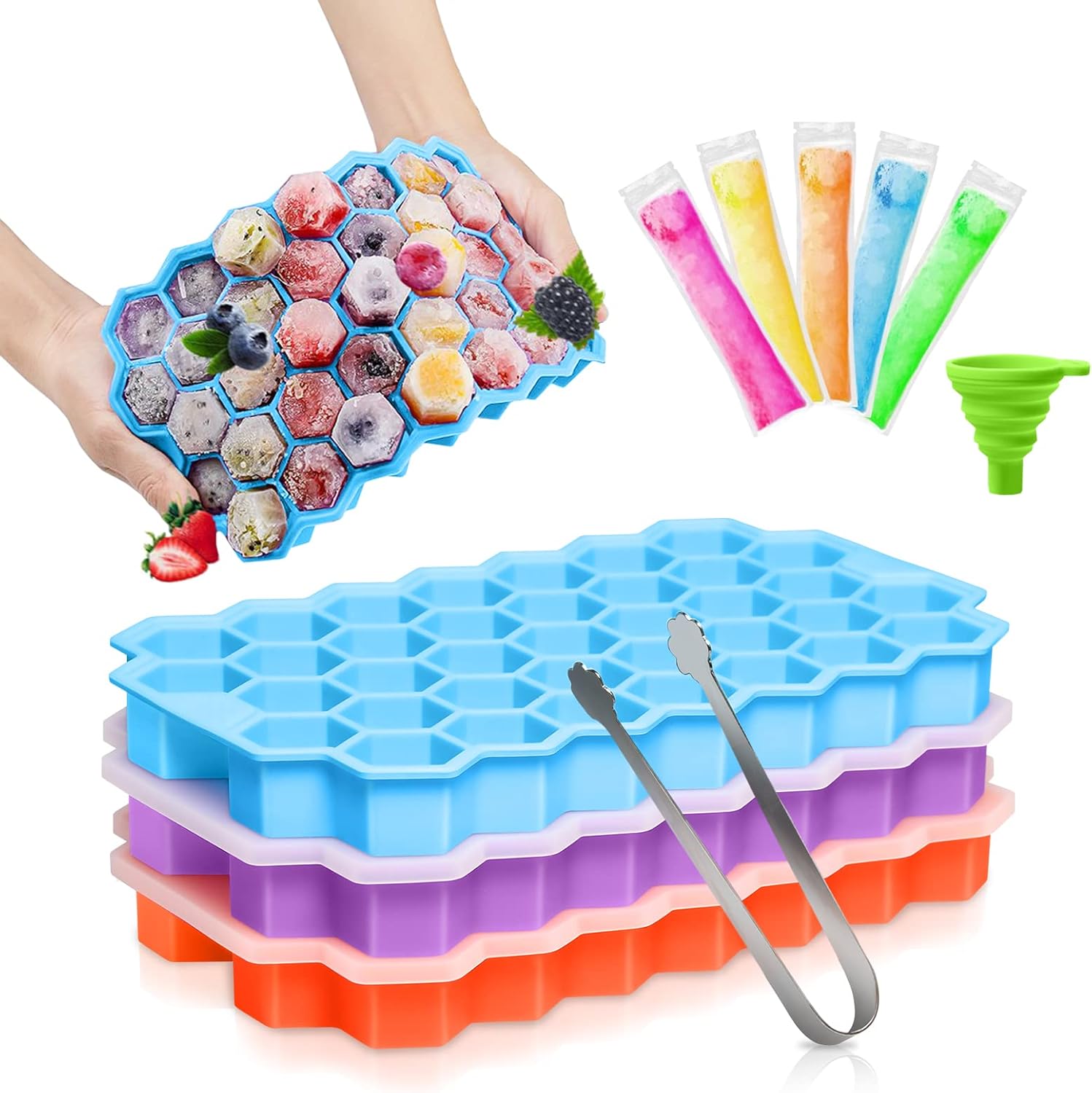 2 Stampini Per Cubetti Di Ghiaccio In Silicone Con Coperchio - Per Cocktail E Bevande, Blu - Foto 8