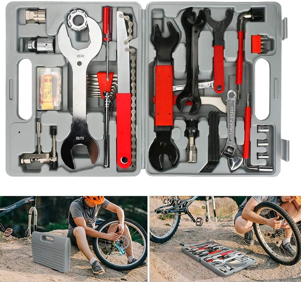 Bicycle Repair Kit - 44 Pcs Complete Tools Set With Storage Box, All-In-One Maintenance Kit for BMX, Road and Mountain Bikes - Metal, Protective Case