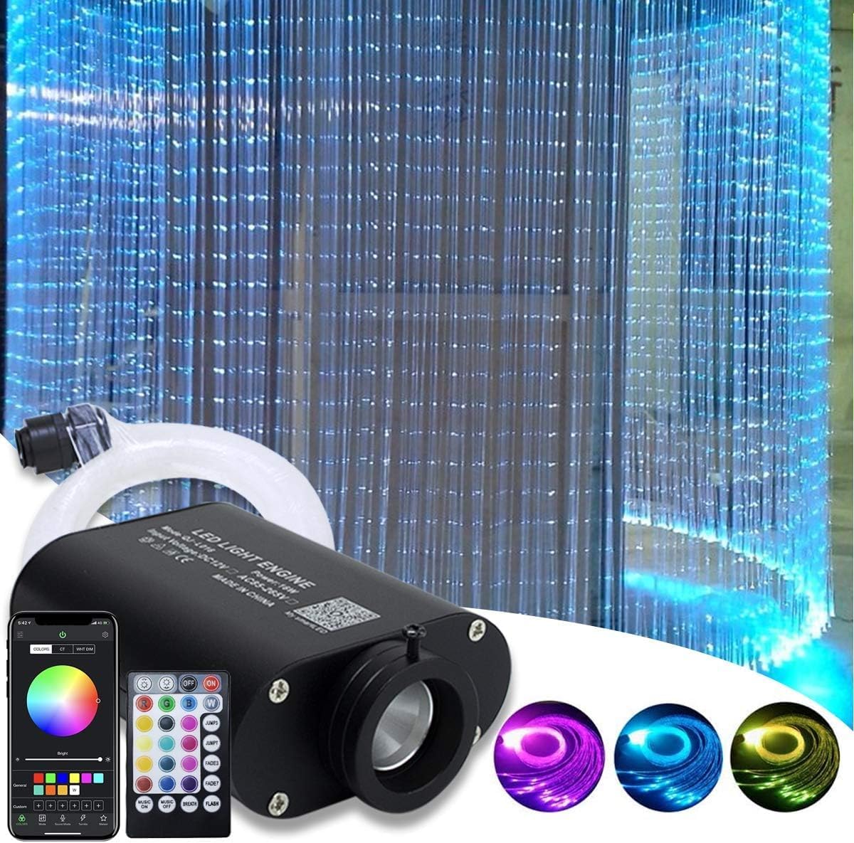 16W Bluetooth APP Car Home Use Music Activated Fiber Optic Star Ceiling Kit Make Your Car Full of Romantic and Rhythm, RGBW Light Engine+28Keys Remote+Fibers 295pcs of Mixed Dia. 3m