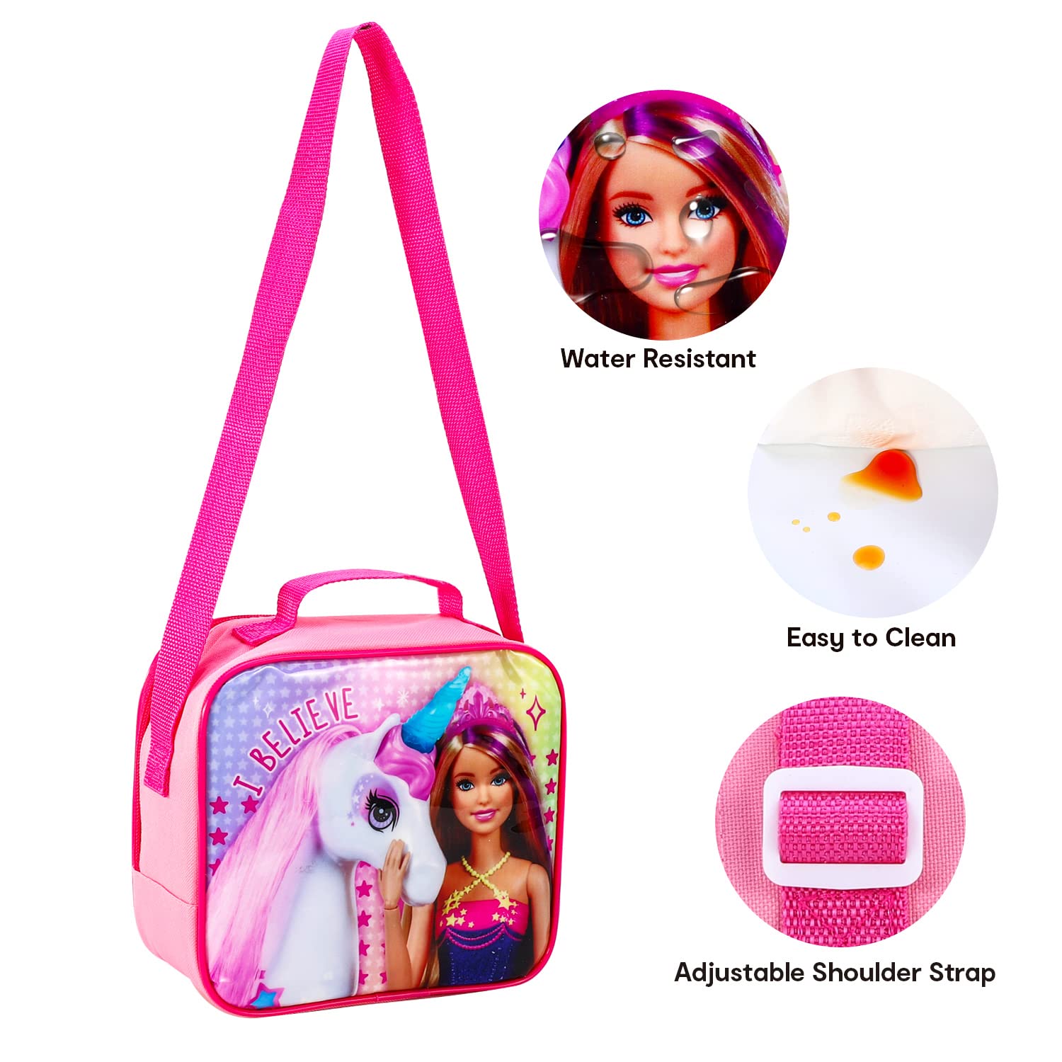 Barbie Magic Unicorn Girls borsa termica per il pranzo, contenitore per sandwich e bottiglia, set per scuola e viaggio