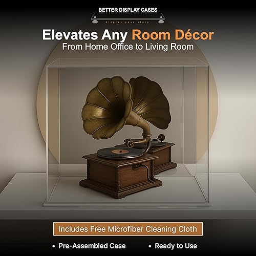 Vista 482 de Better Display Cases Versátil vitrina de acrílico transparente - Caja rectangular grande con base blanca 18" x 12" x 3" (BK09)