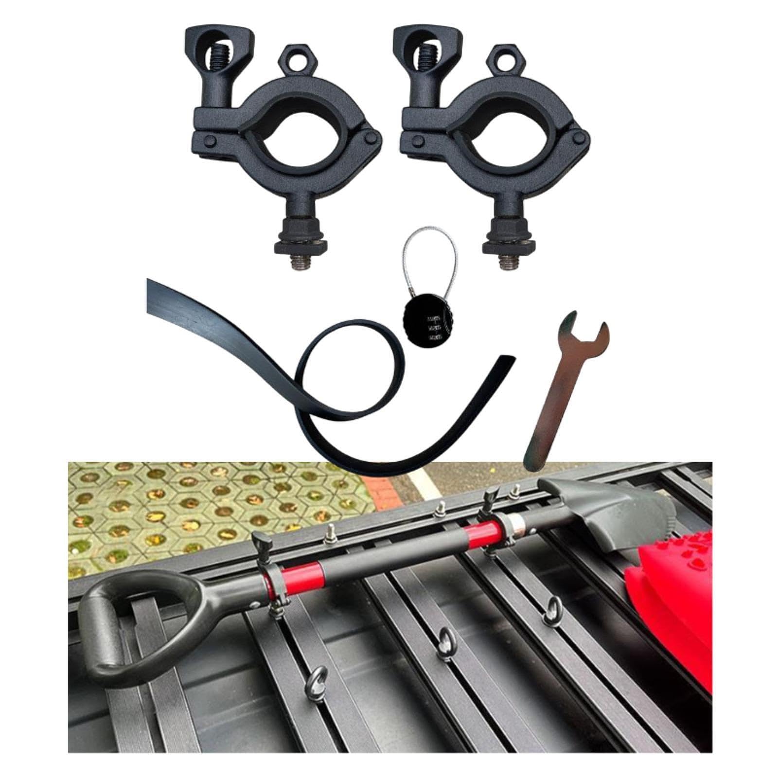 Qianly 2 Stück Spatenhalter Auto Dachträger Spatenhalter Klemme Edelstahl Langlebig Belastbar für Pickups LKW Reise Fahrzeuge Camping, Schwarz