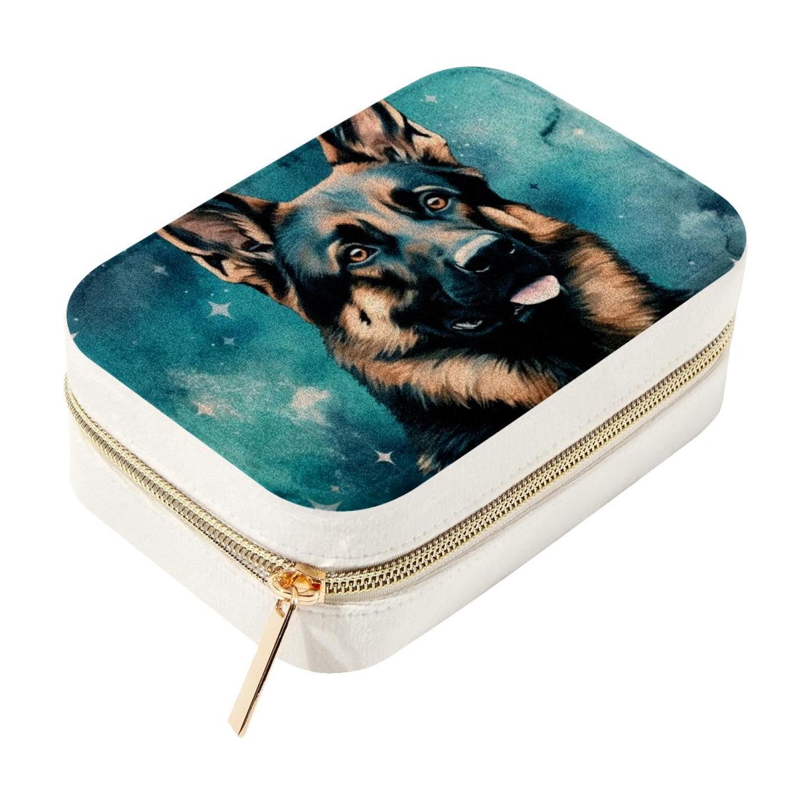Boîte à bijoux Collie double couche grand format pour ranger bagues et colliers
