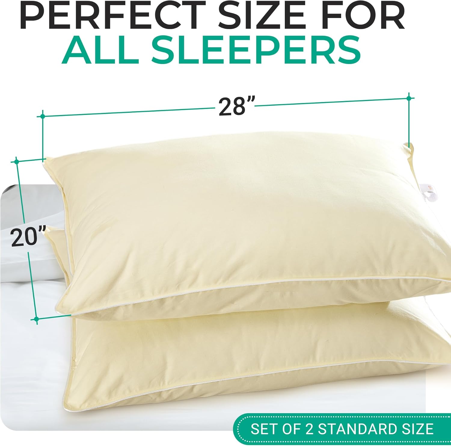 Cheer Collection Set of 2 Organic Kapok Bed Pillows, Natural Kapok Fiber Filled Sleeping Pillows with Breathable Cotton Shell, Standard Size, 20 x 28 inches - Image 6