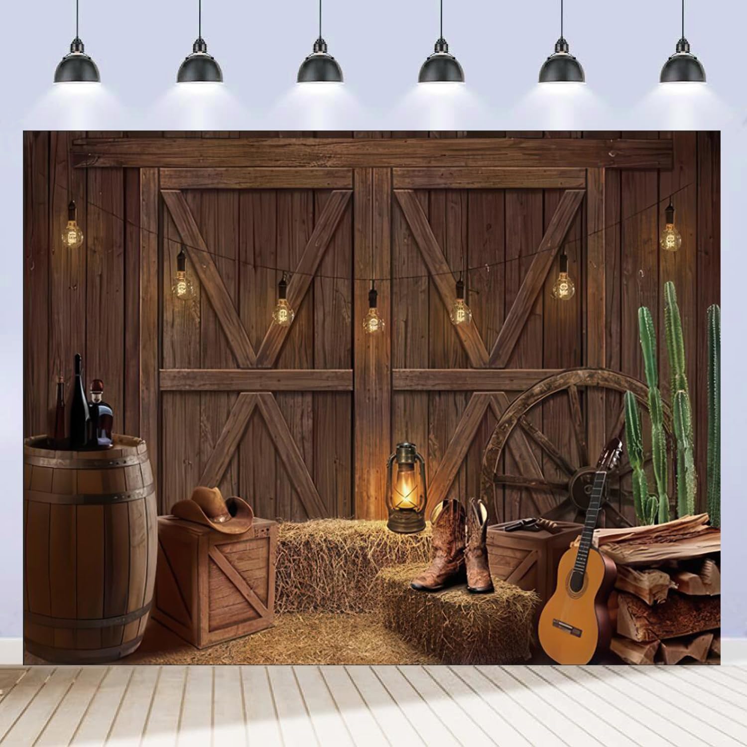 Western Backdrop 10x8ft Western Cowboy Party Decorations Country Wild West Barn Door Photo Background for Photoshoot Rodeo Banner for Kids Birthday