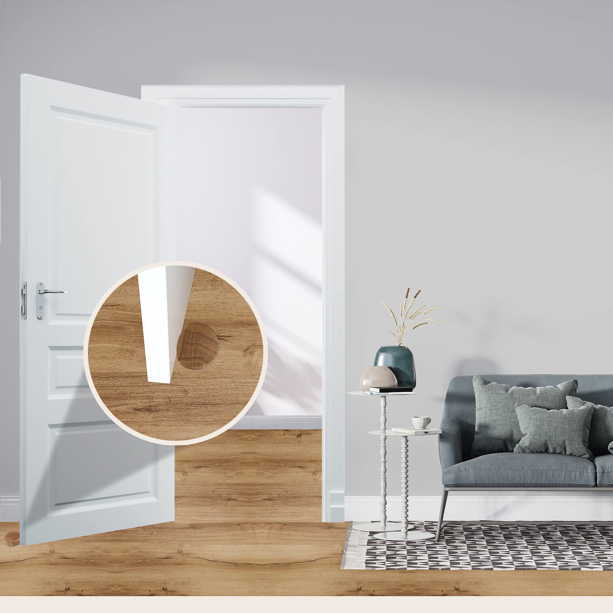 ✮ Topes para Puertas Suelo ✮ Tope Puertas Suelo Adhesivo de Madera (Roble Natural) - Door Stopper Discreto y Elegante - Pack 6 unidades