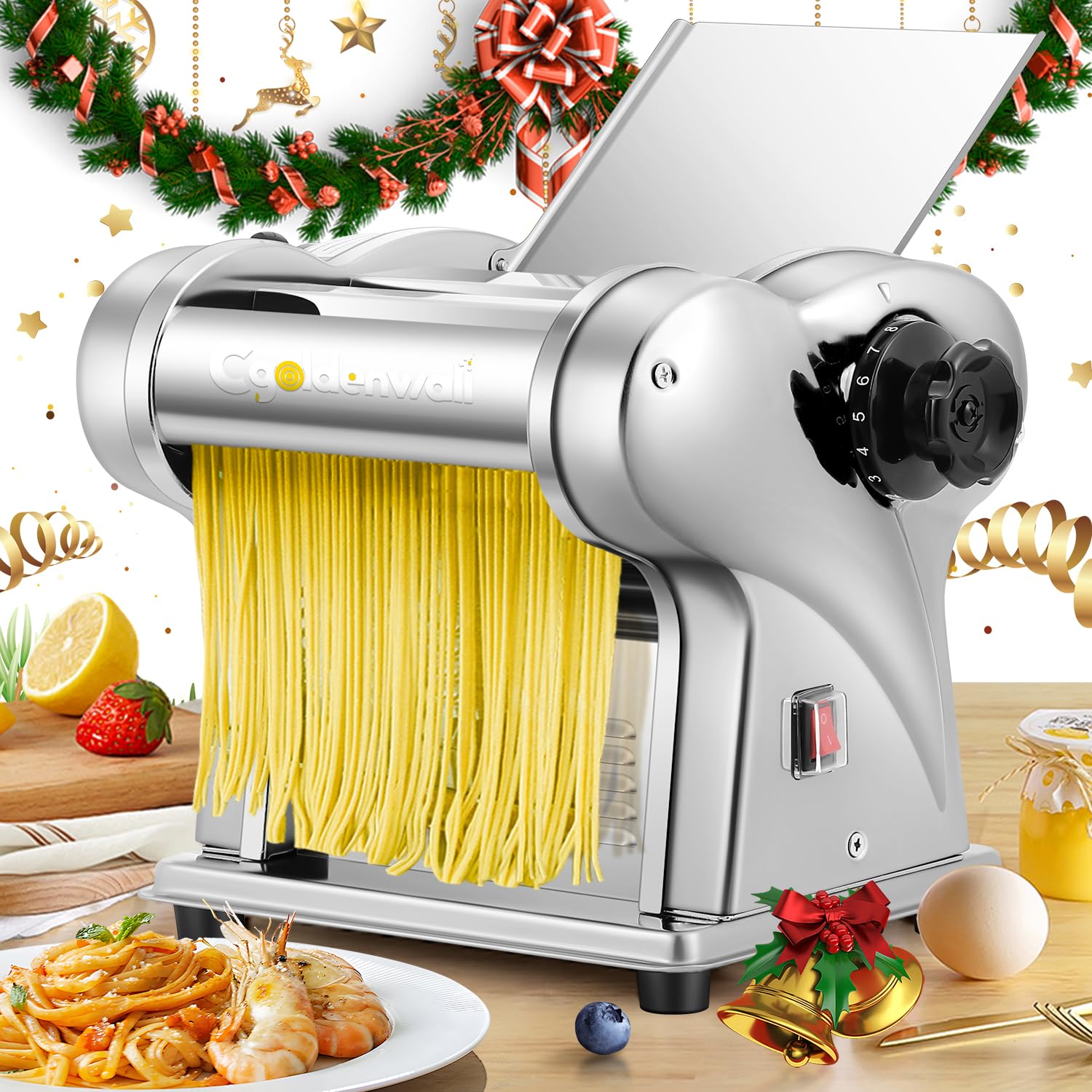 Sponsored Ad – Electric Pasta Machine Fresh Stainless Steel Pasta Maker with 2 Blades of 1.5mm Round, 4mm Flat, 9 Adjustable Thickness Settings for Noodles/Dumpling/Spaghetti/Ravioli