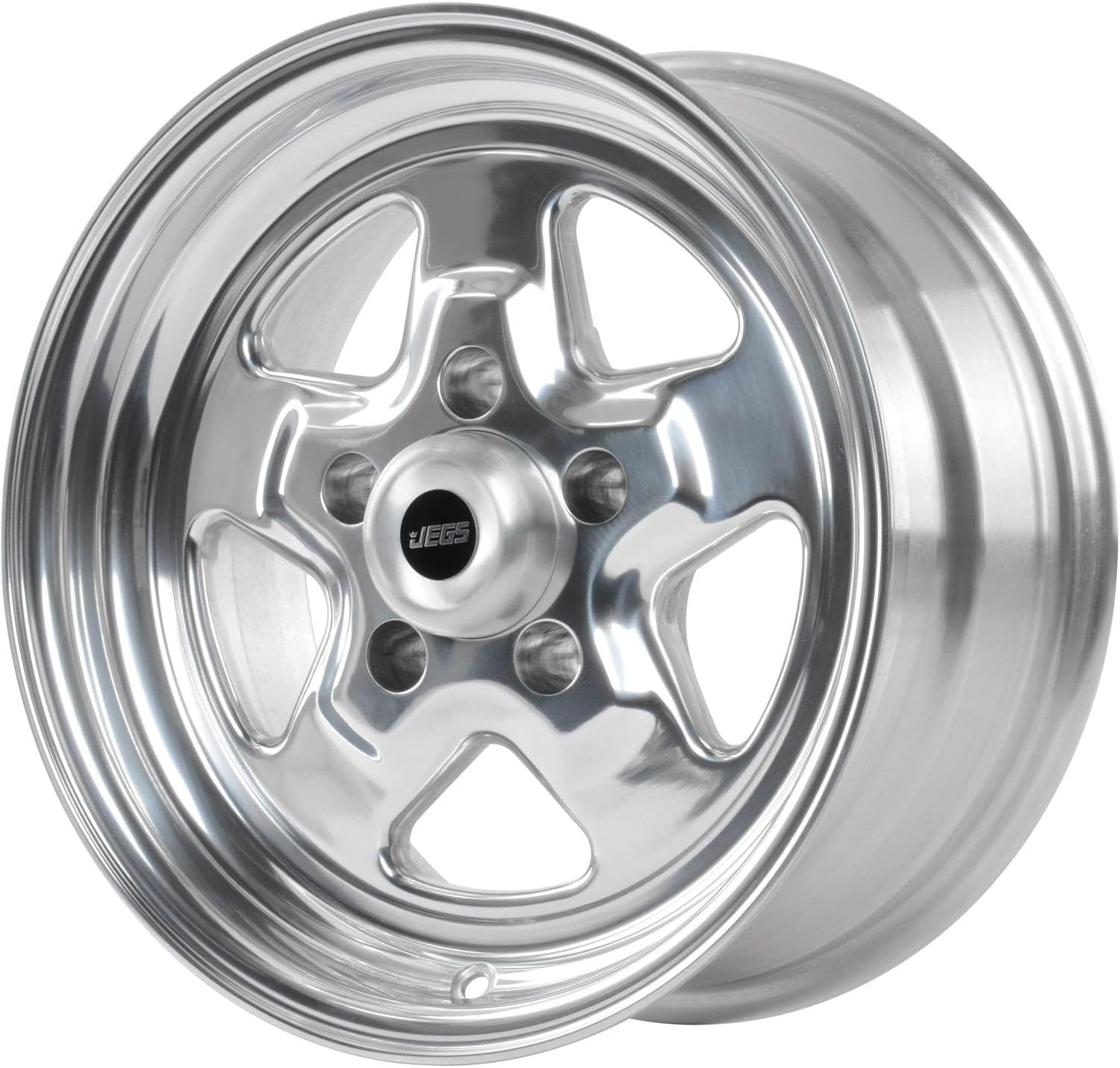 JEGS Sport Star Aluminum Wheel 15in.x 7in.| 5 x 4.75in.Wheel Bolt Pattern Spacing | 0 mm Offset | 4in.Backspacing | Polished Finish | 3.27in.Center Bore | Includes Center Cap