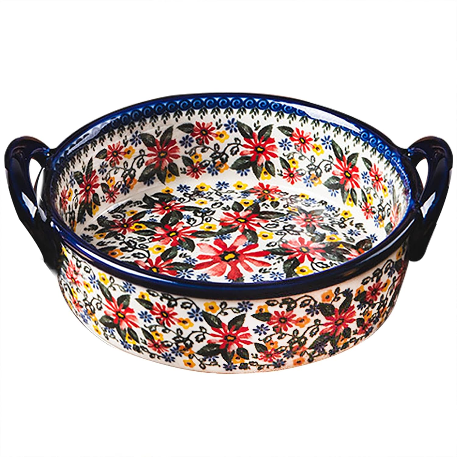 Baking Dishes For Oven, 1 Quart Round Casserole Dishes For Oven-blue and flowers-round 950ml