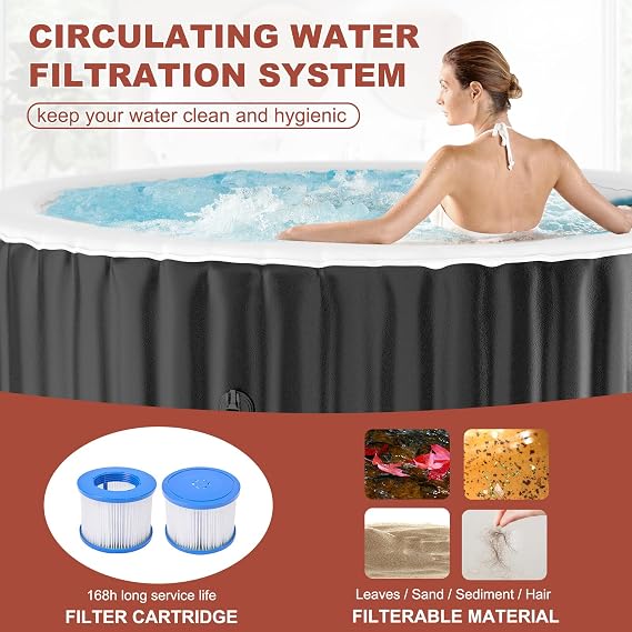 LILYPELLE 2-4 Person Inflatable Hot Tub, Round Portable Hot Tub