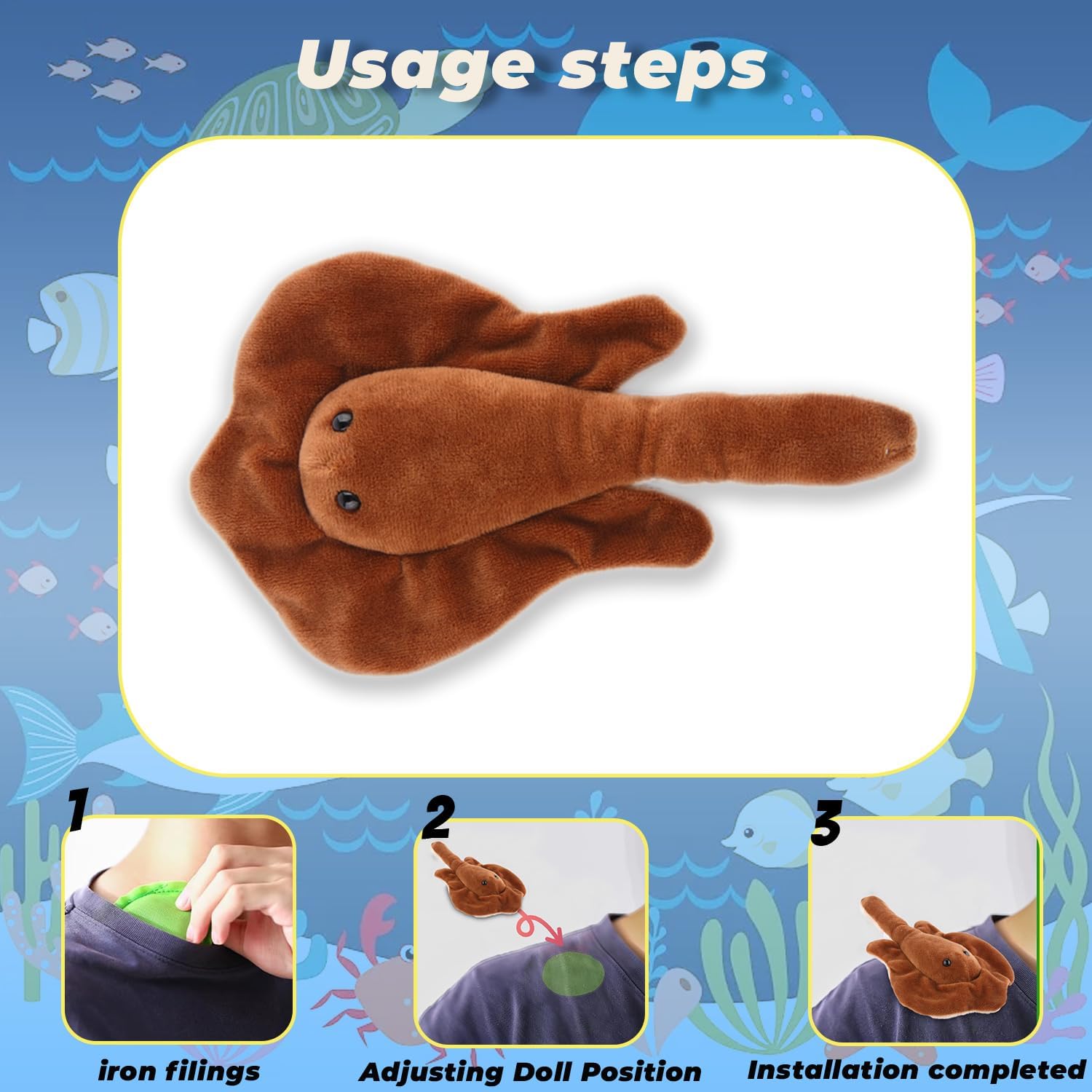 Stingray Shoulder Plush Toy with Magnet, Fish Stuffed Animals Toy for Kids Boys Girls, Birthday Party Decoration Christmas Thanksgiving Gifts - Image 5