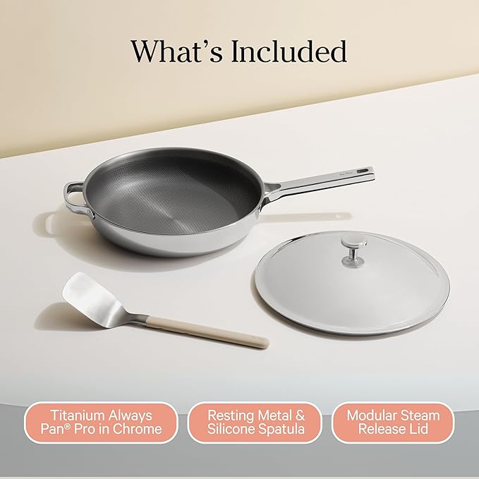 Introducing the cutting-edge cookware revolution you've been waiting for, featuring an innovative no-coat technology designed for a safe and enduring cooking experience. Our product boasts a non-toxic, nonstick titanium interior that is completely coating-free and made without harmful PFAS or Forever Chemicals. This ensures that you enjoy peace of mind alongside your culinary endeavors, with a pan that is engineered to last. The fully-clad tri-ply body expertly combines a high-shine stainless steel exterior, an ultra-conductive aluminum core, and a titanium interior that is remarkably 300% harder than stainless steel, providing a virtually indestructible build.