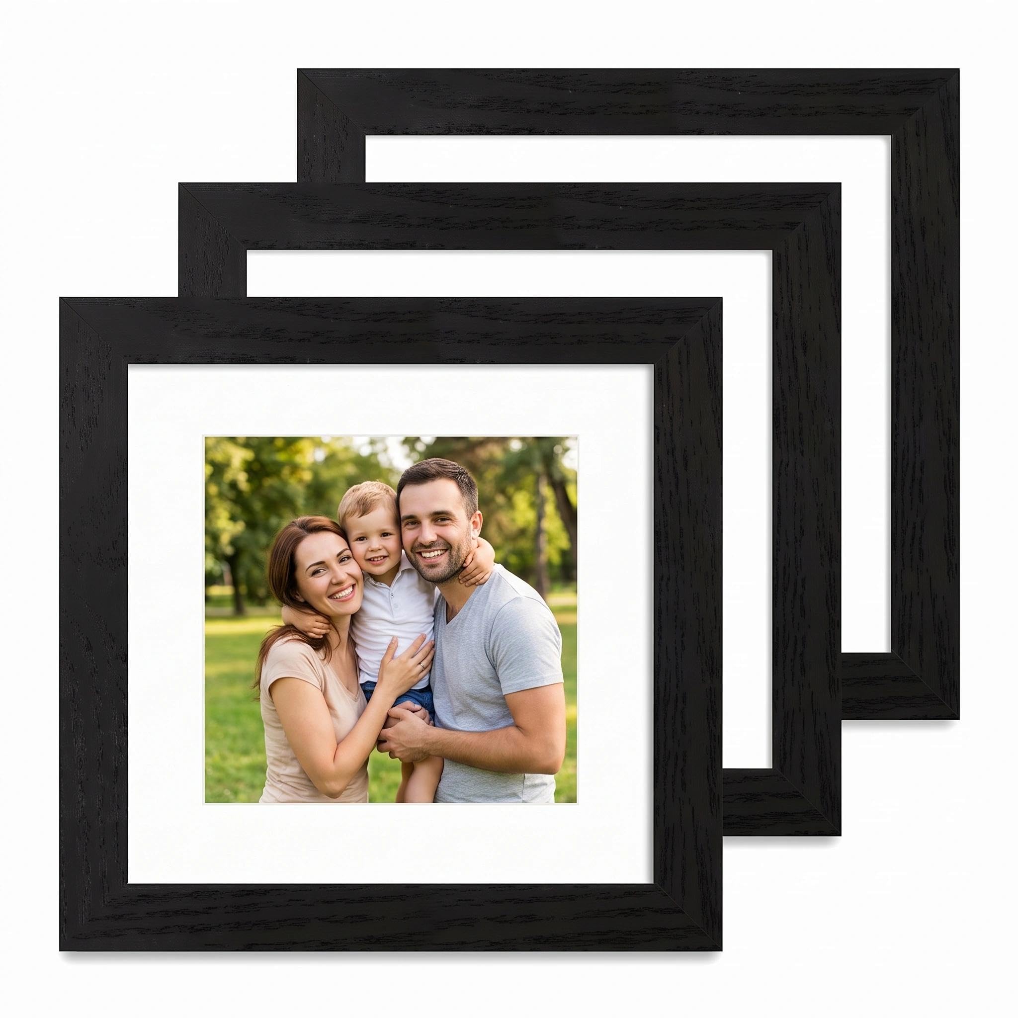 Black 5x5'' Square Wood Photo Frame Set of 3 with Acrylic Glass Front, with Acid Free 4x4'' Mount, 5x5'' Picture Frames for Wall Mount &Tabletop Display,Ideal for Home Gallery Decor & Gifts