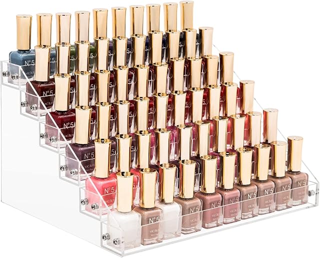 Benbilry Acrylic Nail Polish Organiser 6 Tier Clear Nail Polish Holder 66 Bottles Essential Oils Organiser Shelves Display Rack Stand(6 Tiers)