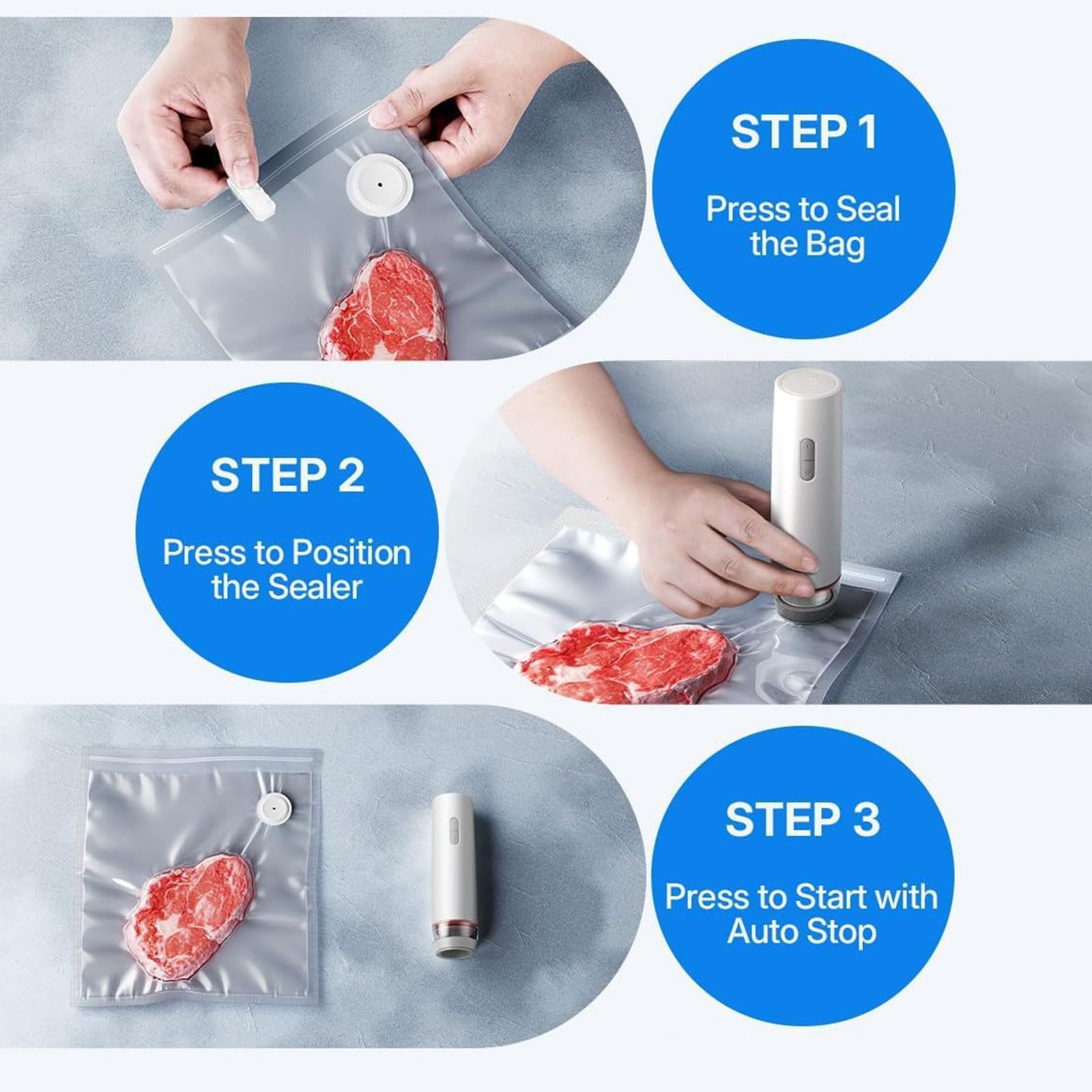 Mastic sous vide portable flexible comprenant 30 sacs recyclables gratuits pour sceller les viandes, les légumes, les collations, réduisant la détérioration et économisant les ressources pour la