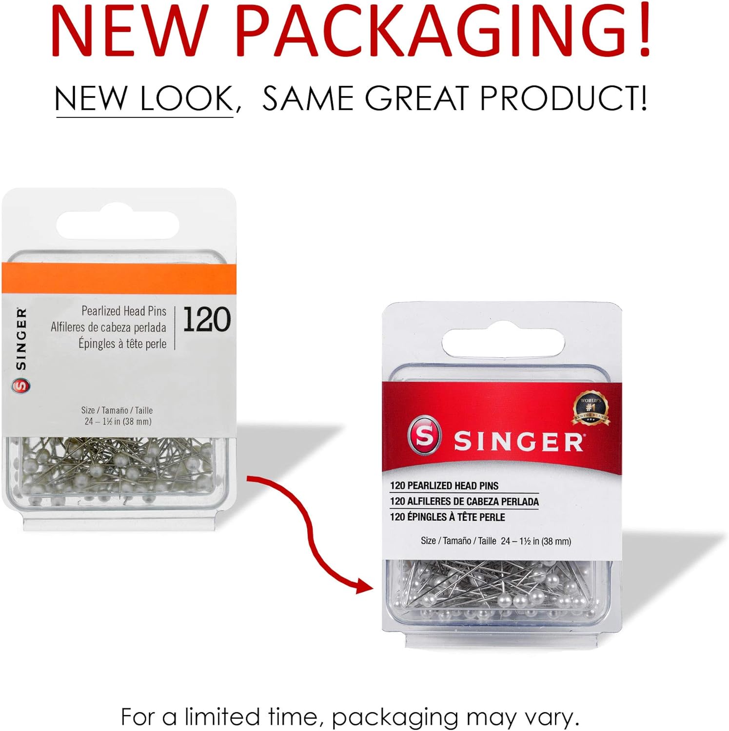 SINGER 07051 Pearlized Head Straight Pins, Size 24, 120-Count, White