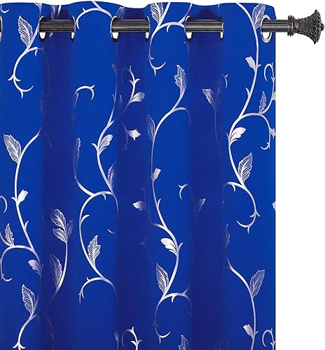 Miniatura 45 de BUHUA Cortinas opacas con estampado de flores, cortinas de ventana con aislamiento térmico, patrón de vid elegante en plata para habitación de bebé,