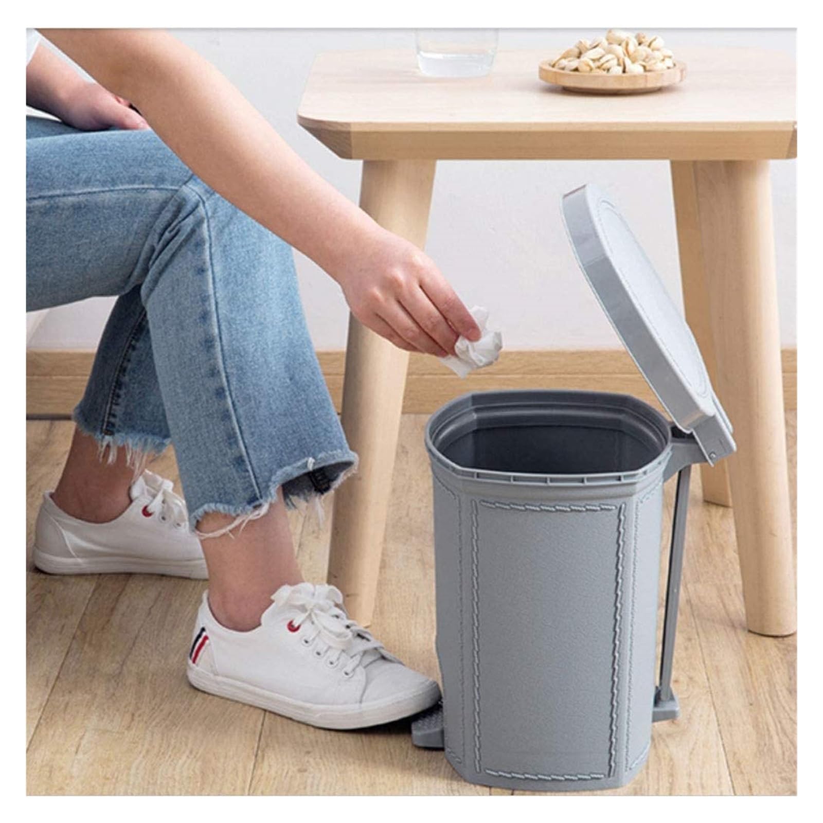 JCAKES Botes de basura Cubo de basura con pedal sin contacto con tapa Cesto de papel, bote de basura, gran capacidad for (gris, tamaño : Large) Aire libre y hogar