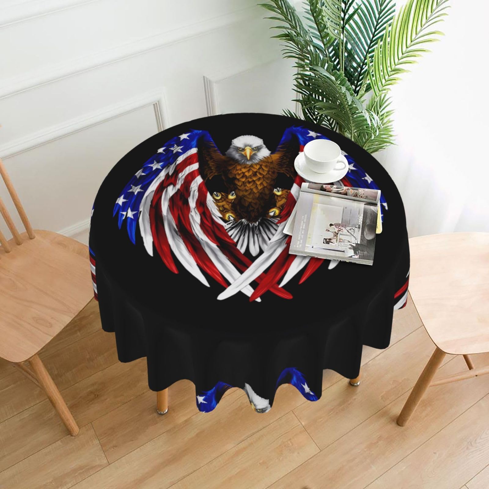HJFCZH USA Flag Patriotic Eagle Prints Round Decorative Tablecloth 60in - High-Grade Polyester Throw for Dinners, Weddings & Everyday Use
