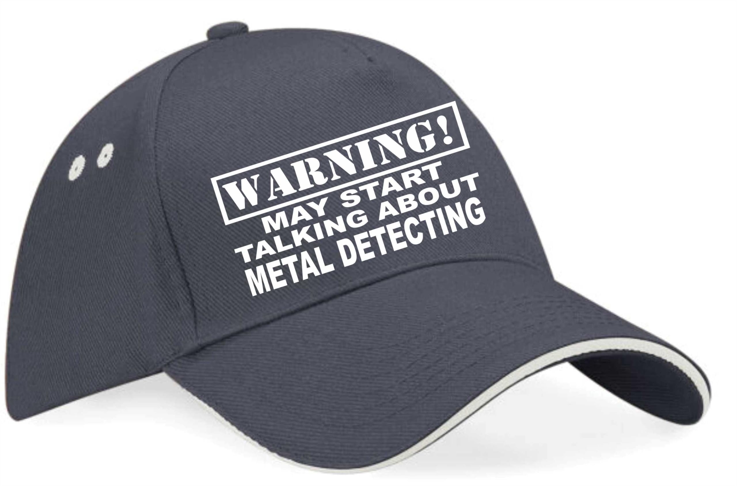 Print4u Unisex Grey Warning May Talk About Metal Detecting Baseball Cap Hobby Men & Ladies